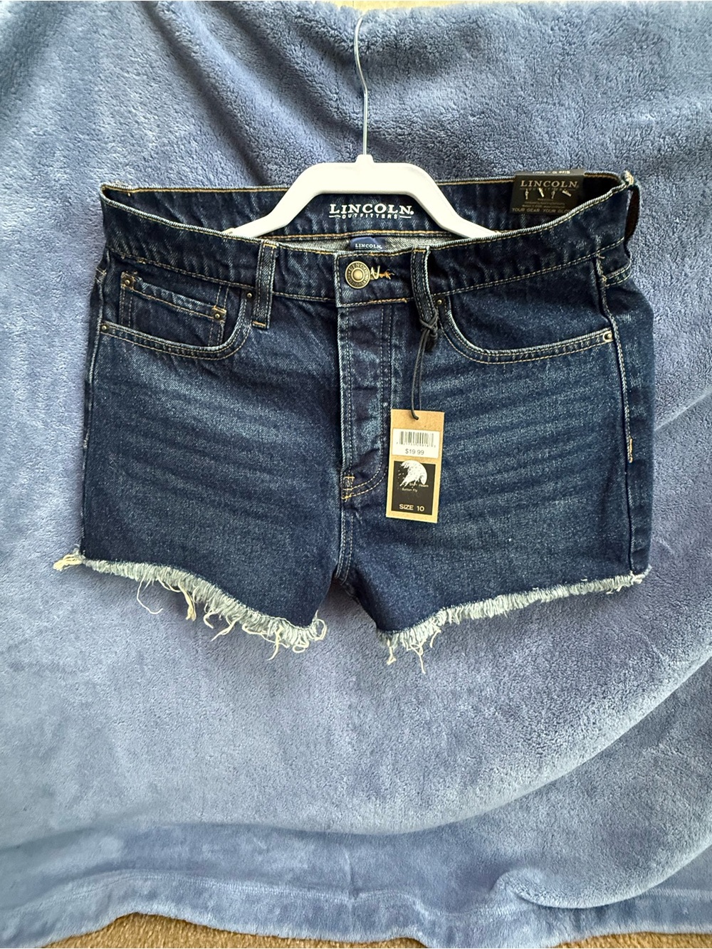 Mid-Rise Dark Indigo Frayed Hem Denim Shorts